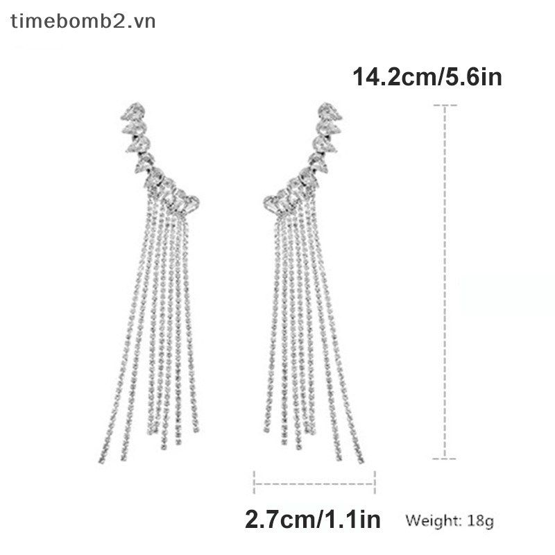 {Timebomb} Bông Tai Dáng Dài Đính Đá Hình Giọt Nước Lấp Lánh Thời Trang