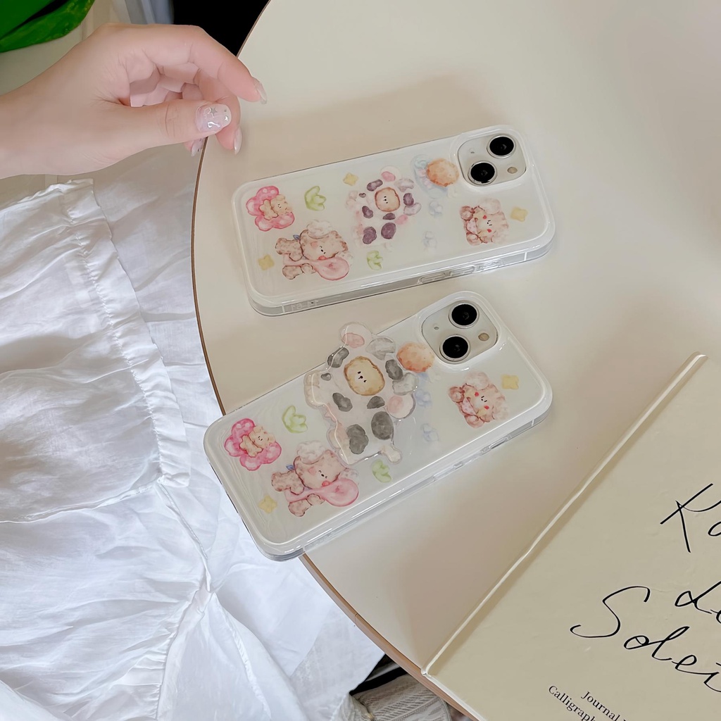 Ốp Điện Thoại Imd Mềm Trong Suốt Hai Mặt Họa Tiết Bò Hoạt Hình Cho iPhone 14 13 12 11 PRO MAX