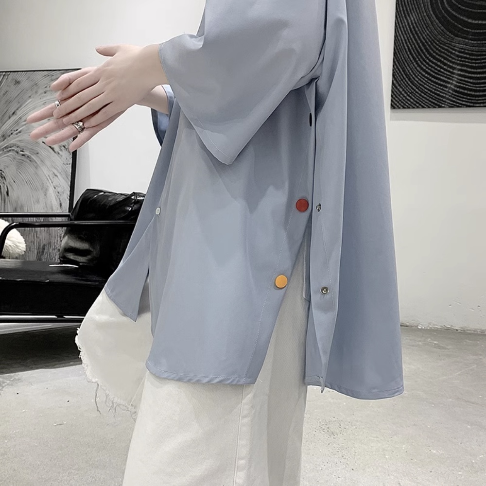 Áo Sơ Mi Tay Ngắn Thiết Kế Xẻ Tà Thời Trang Mùa Hè Hàng Mới 2023 Dành Cho Bạn Nữ