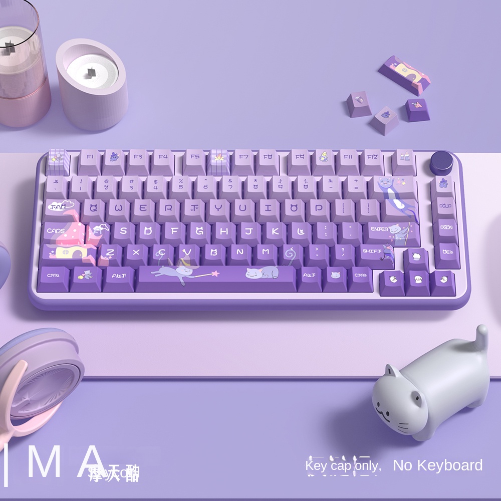 Bàn Phím Cơ PBT 68 In Họa Tiết Hoạt Hình Mèo / Lâu Đài Xinh Xắn