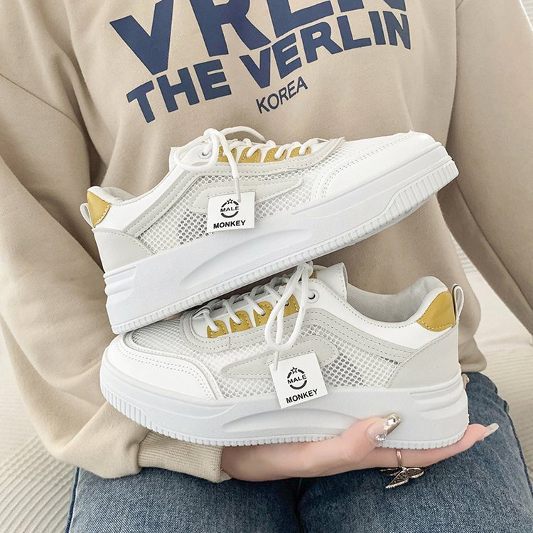 Giày Thể Thao Da Mềm Đế Dày Phối Lưới Thoáng Khí Trọng Lượng Nhẹ Thời Trang Cho Nữ