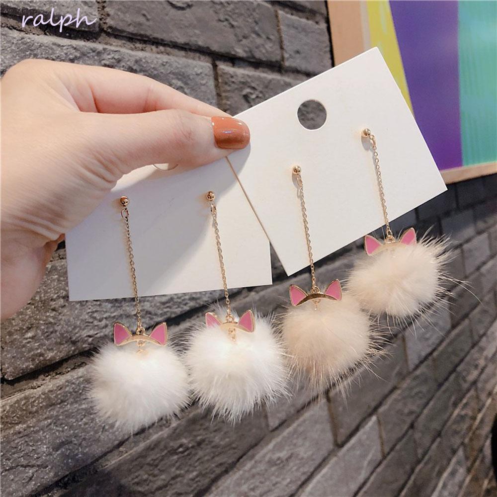 Bông Tai Dáng Dài Đính Bóng Lông Thời Trang Mùa Thu Hàn Quốc Cho Nữ