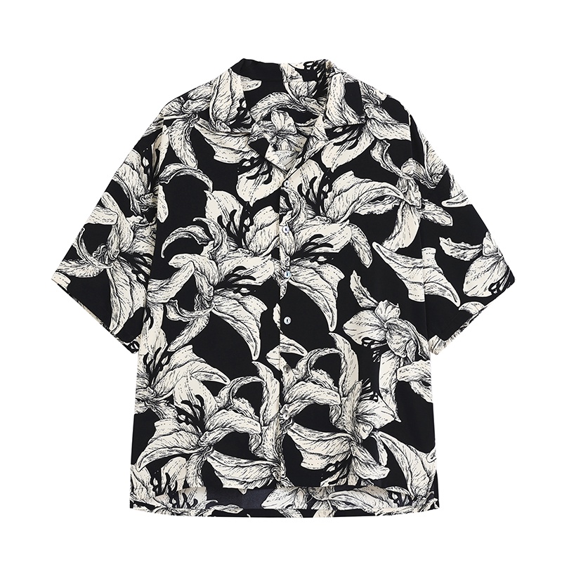 {GRNL} Áo Sơ Mi Tay Ngắn Dáng Rộng Năm Tấc Họa Tiết Vẽ Tay Tự Nhiên Thoáng Khí Retro Cho Nam Và Nữ