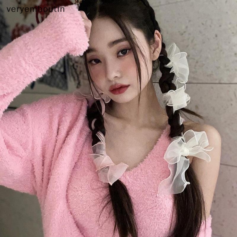 Kẹp Tóc Nơ Lưới Màu Trơn Ngọt Ngào Cho Nữ