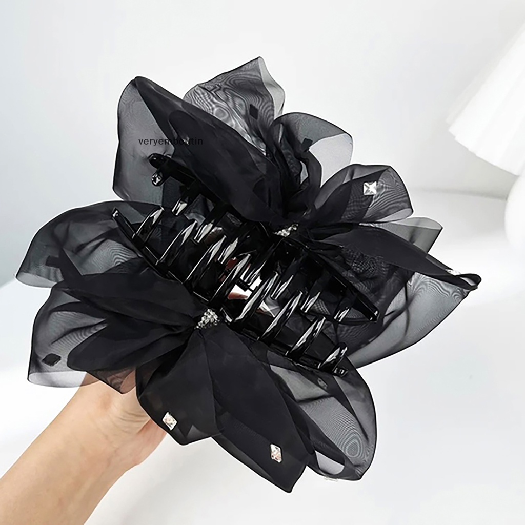 Kẹp Tóc Càng Cua Lớn Bằng Vải Màu Đen Đính Kim Cương Pha Lê Thời Trang Dành Cho Bạn Nữ n