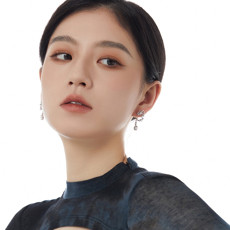 Bông Tai Mạ Bạc 2023 Dáng Dài Thiết Kế Không Đồng Đều Sang Trọng Thời Trang Cho Nữ