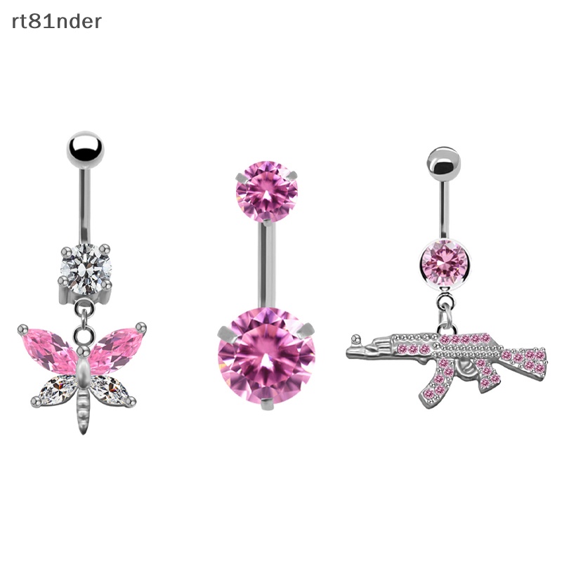 Rt Khuyên Rốn Bằng Thép Không Gỉ Hình Trái Tim / Bướm Màu Hồng Thời Trang Cho Nữ n