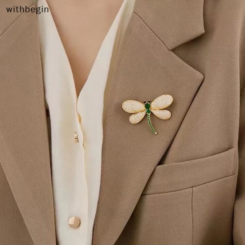 Ghim Cài Áo Hình Chuồn Chuồn Đính Đá Pha Lê Xanh Lá Thời Trang Thanh Lịch Cho Nữ