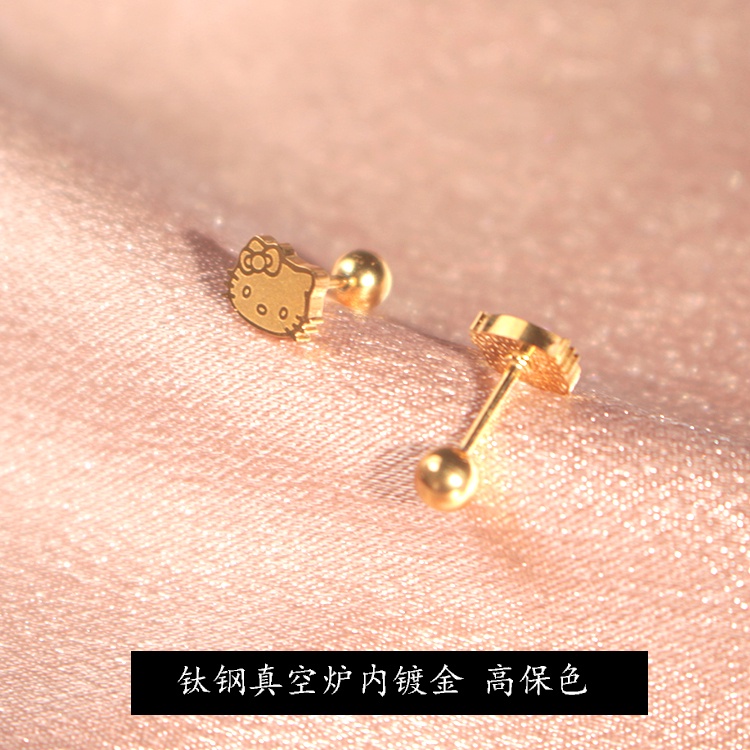 SANRIO Bông Tai Mạ Vàng 18k Hình Hello Kitty Đáng Yêu