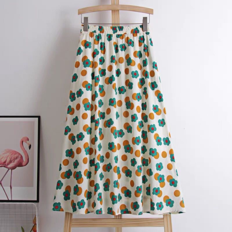 Chân Váy Chiffon Chữ A Lưng Cao Họa Tiết Chấm Bi / Hoa Phong Cách Hàn Quốc Thời Trang Mùa Hè Cho Nữ