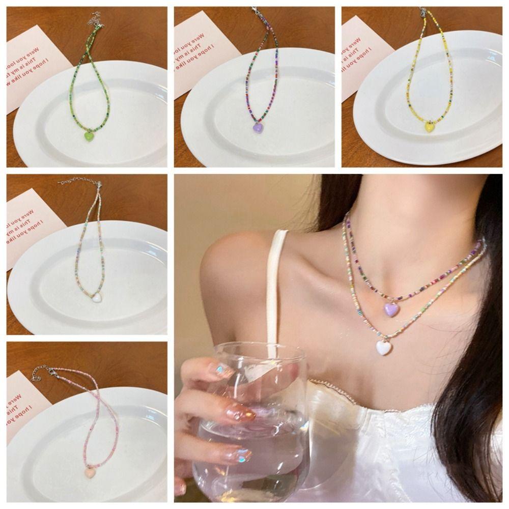 ANEMONE Vòng cổ Y2K Xỏ Hạt Hình Trái Tim Màu Sắc Ngọt Ngào Phong Cách Hàn Quốc Cho Nữ