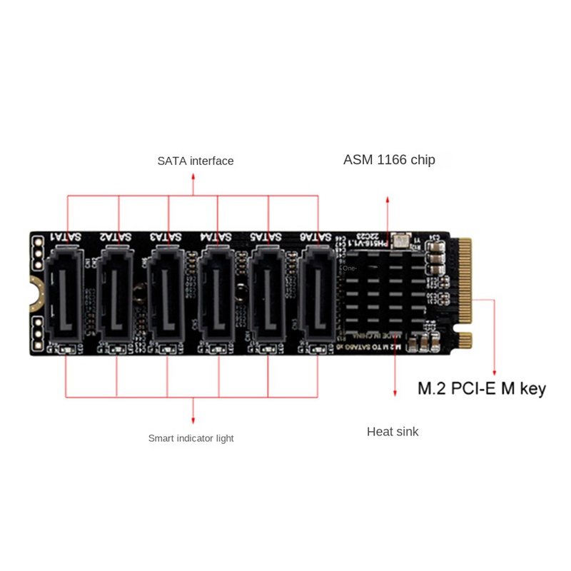 Card ChuyểN ĐổI M2 Sang 6 CổNg SATA Sang NVME M.2 Key M 6Gbps SSD Sang SATA3.0 Cho MáY TíNh