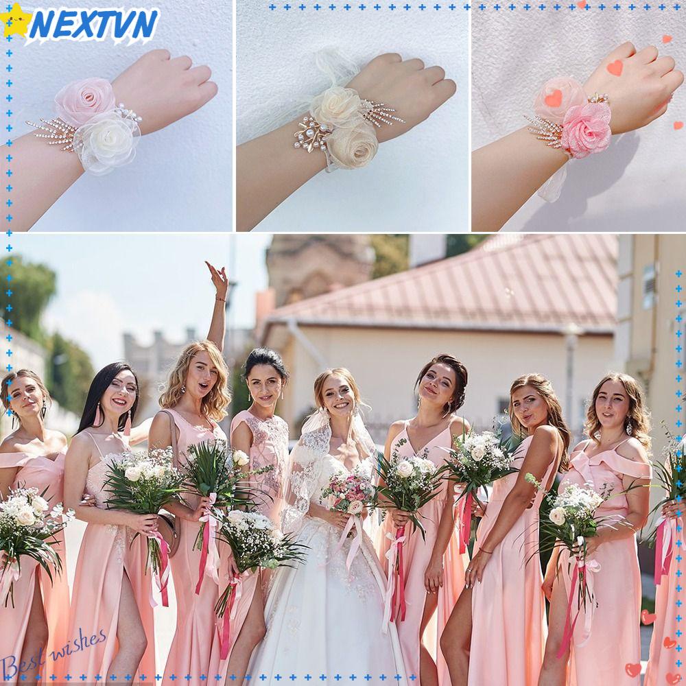 Vòng Hoa Đeo Tay Vải Satin Cột Dây Thời Trang Cho Cô Dâu