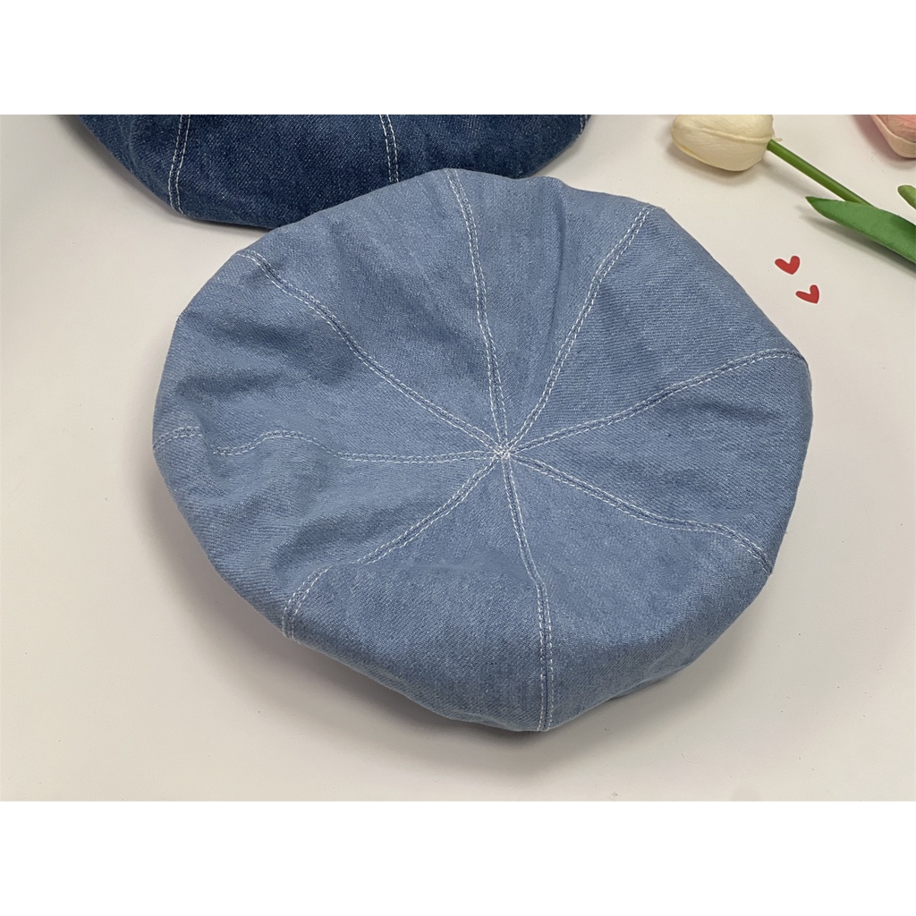 [Pink Bowknot] Mũ Nồi Denim Họa Sĩ Dễ Thương Ngọt Ngào Dễ Phối Đồ Cho Nữ