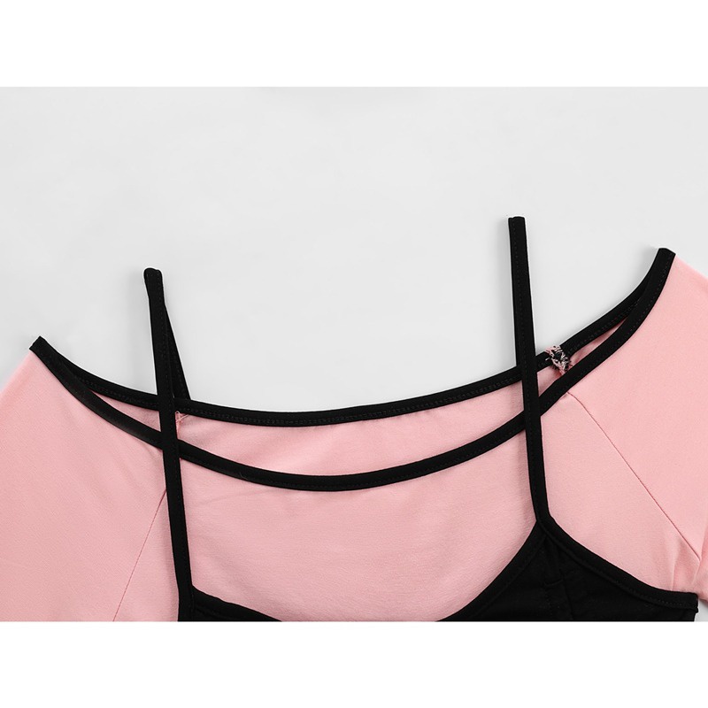 Áo Thun Tay Ngắn Giả Hai Lớp Màu Sắc Tương Phản Thời Trang Mùa Hè Cho Nữ