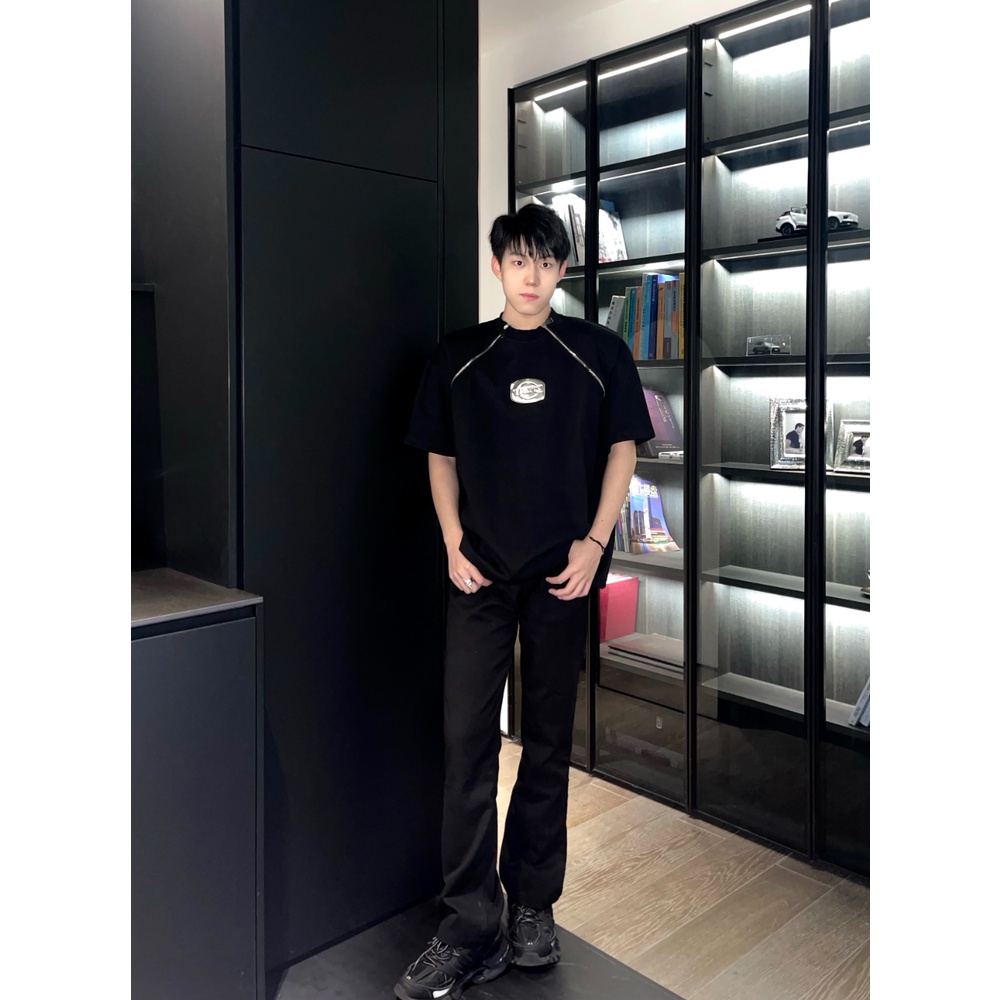 Áo Thun Ngắn Tay Cao Cấp Thiết Kế Khóa Kéo Đôi Phong Cách Hip Hop Đường Phố Mỹ Mùa Hè