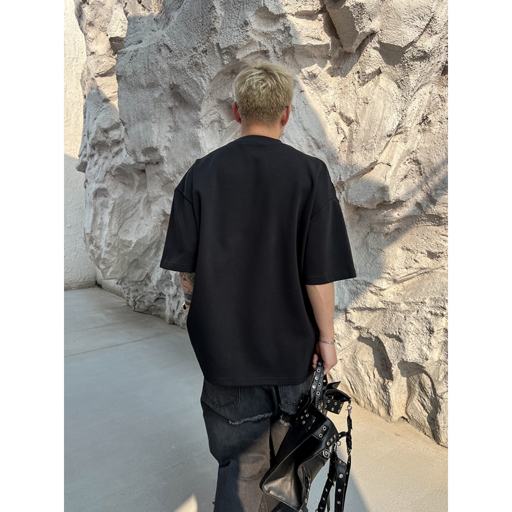 Áo Thun Ngắn Tay Cổ Tròn Dáng Rộng Phối Khóa Kéo Kim Loại Thời Trang Mùa Hè Giản Dị Dành Cho Nam