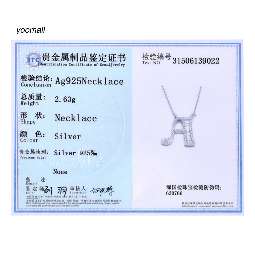 Vòng cổ Mạ Bạc Mặt Chữ Cái Đính Đá Zircon Sang Trọng Cho Nữ