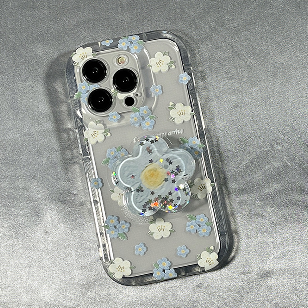 Ốp Điện Thoại TPU Trong Suốt Có Giá Đỡ Hình Hoa Phối Cát Lún Chống Rơi Cho Iphone14 Pro Max 13 12 11 Pro Max