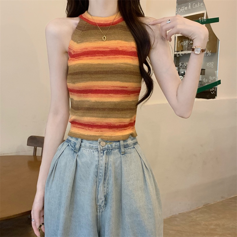 Nzn Áo crop Top Hai Dây Ôm Dáng Họa Tiết Kẻ Sọc Tương Phản Thời Trang Mùa Hè Mới