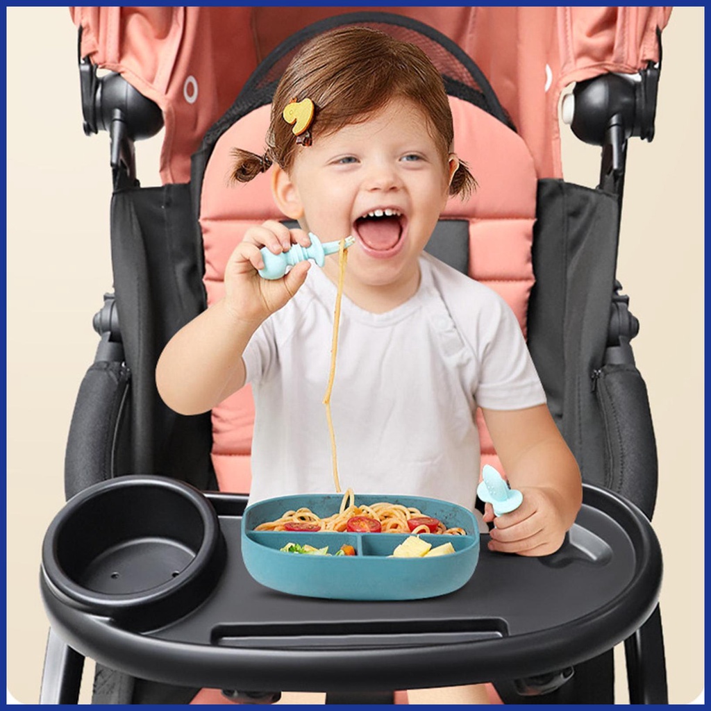 Khay Đựng Đồ Ăn Vặt 3 Trong 1 Màu Đen Chống Trượt Có Thể Tháo Rời Xoay 360 Độ Gắn Xe Đẩy Em Bé