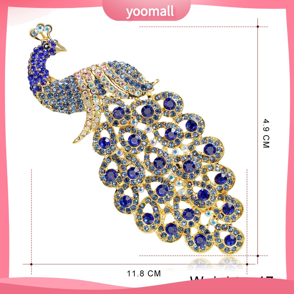 [YM] Trâm Cài Áo Hình Con Công Đính Đá Sapphire