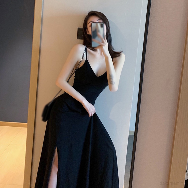 Đầm Ôm Dáng Xẻ Tà Họa Tiết Kẻ Sọc Cổ Chữ V Quyến Rũ Dành Cho Nữ