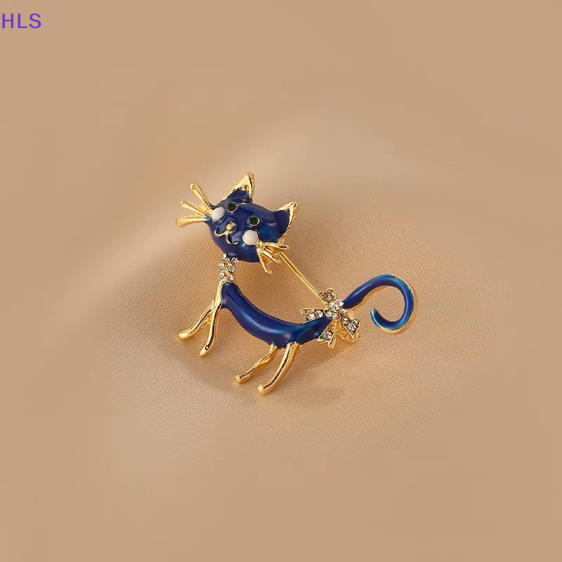 Ghim Cài Áo Hình Mèo Đính Đá Pha Lê Xanh Dương Dễ Thương Phong Cách Hàn Quốc
