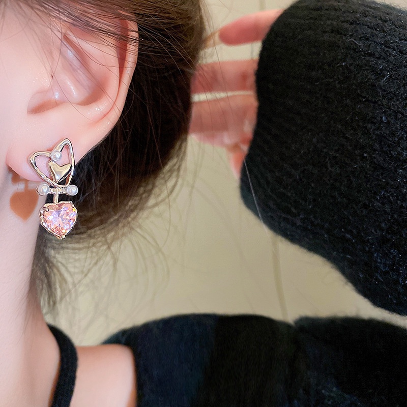 Khuyên Tai Trái Tim Đính Đá Thời Trang Nữ Tính