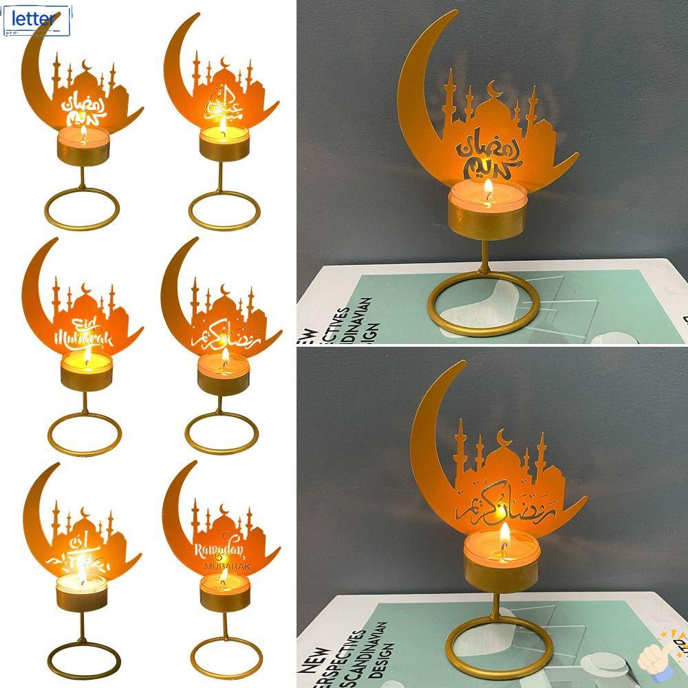 LET Chân Nến Hình Mặt Trăng Phong Cách Ramadan Mubarak Dùng Trang Trí Bàn Lễ Hội