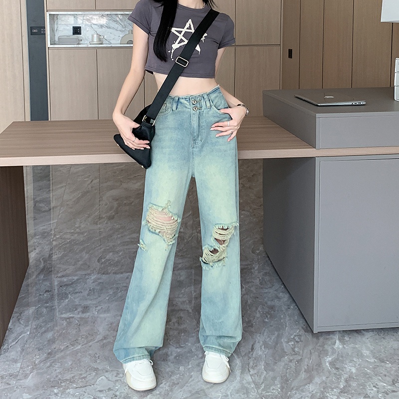 NZN Quần Jean Lưng Cao Màu Sắc Tươi Sáng Phong Cách retro Hàn Quốc Cho Nữ