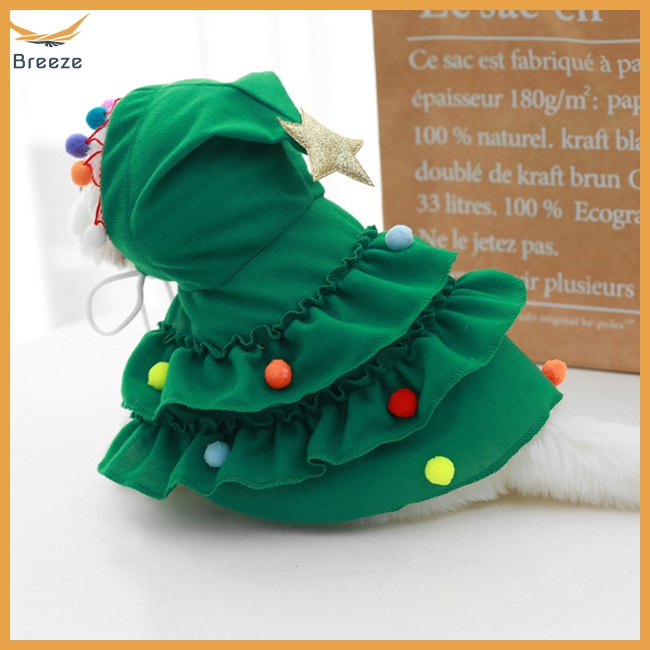 Áo Choàng Chống Gió Có Nón Hóa Trang Cây Thông Giáng Sinh Cho Thú Cưng