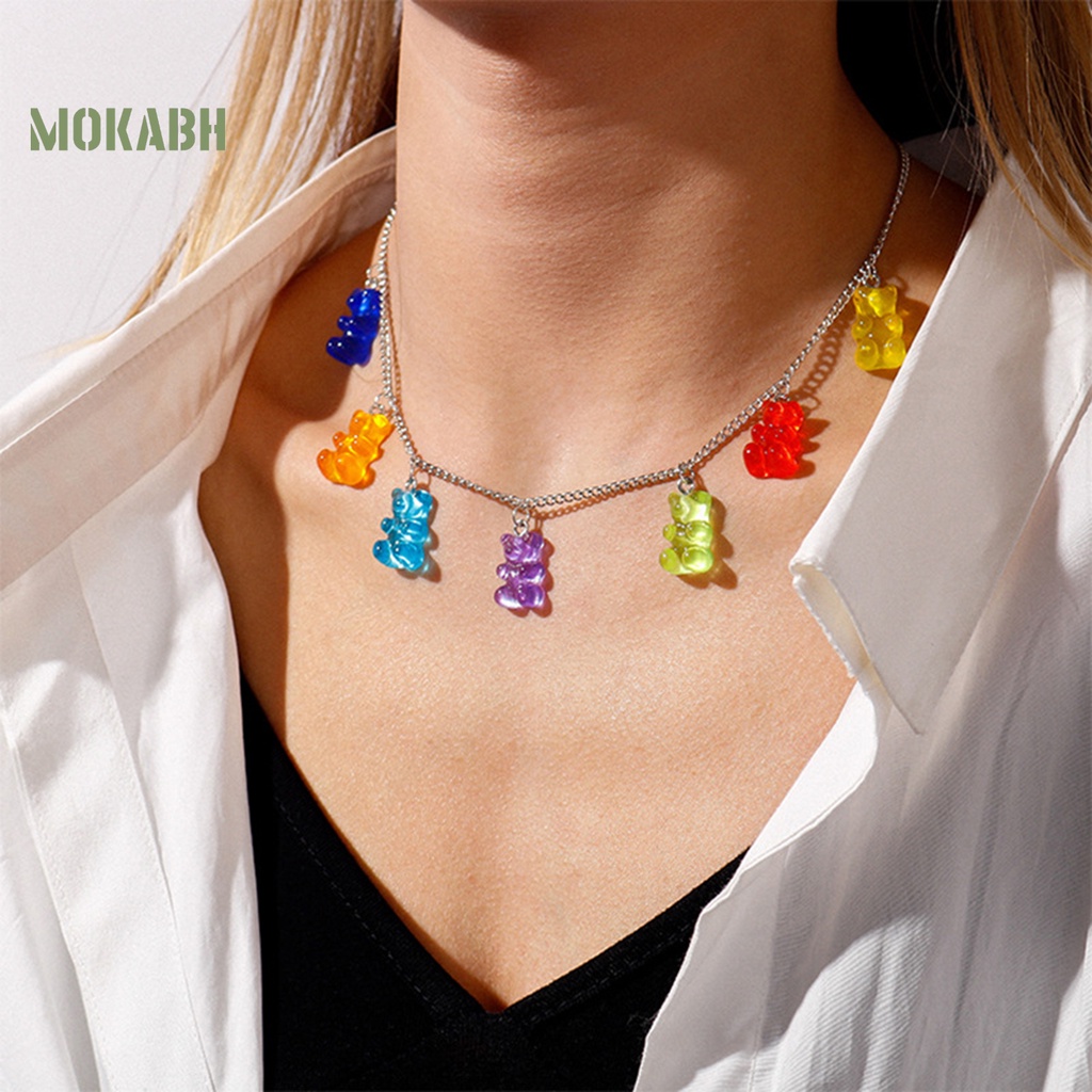 Vòng cổ Kim Loại Mặt Hình Gấu Hoạt Hình Màu Kẹo Ngọt Dễ Phối Đồ Chống Dị Ứng Thời Trang Cho Nữ