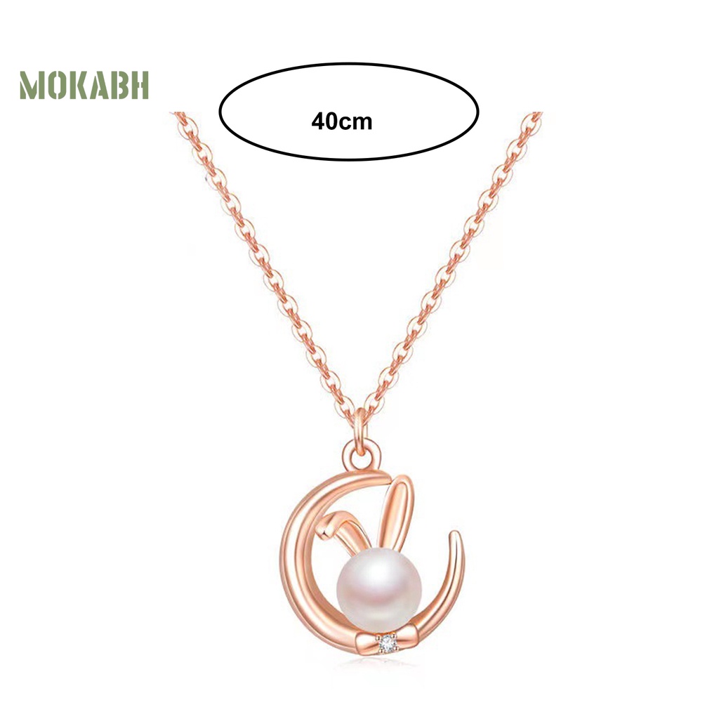 Vòng cổ Mặt Hình Thỏ Và Mặt Trăng Đính Ngọc Trai Giả Thanh Lịch Cho Nữ
