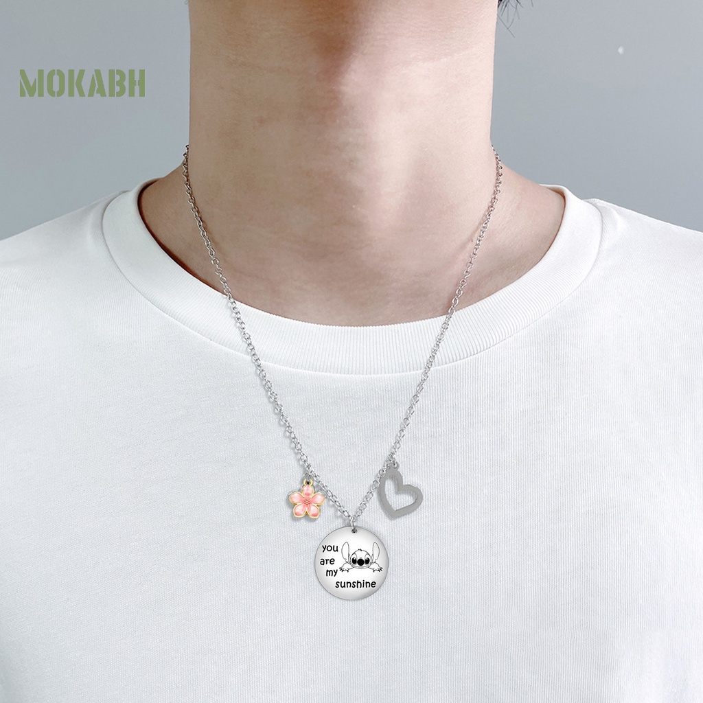 Vòng Cổ Bằng Thép Titan Mặt Hình Trái Tim Và Hoa Cá Tính