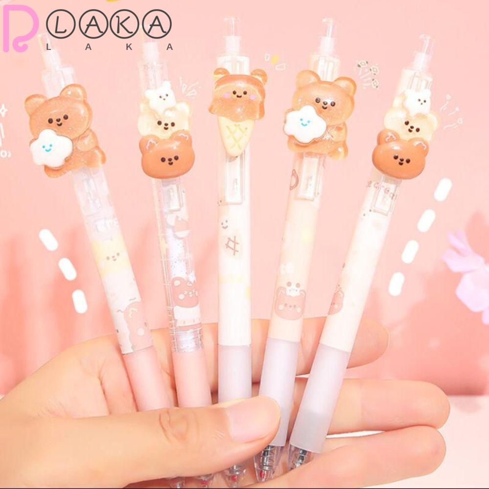 LAKAMIER Set 4 Bút Mực Gel Ngòi 0.5mm Hình Gấu Hoạt Hình Chất Lượng Cao