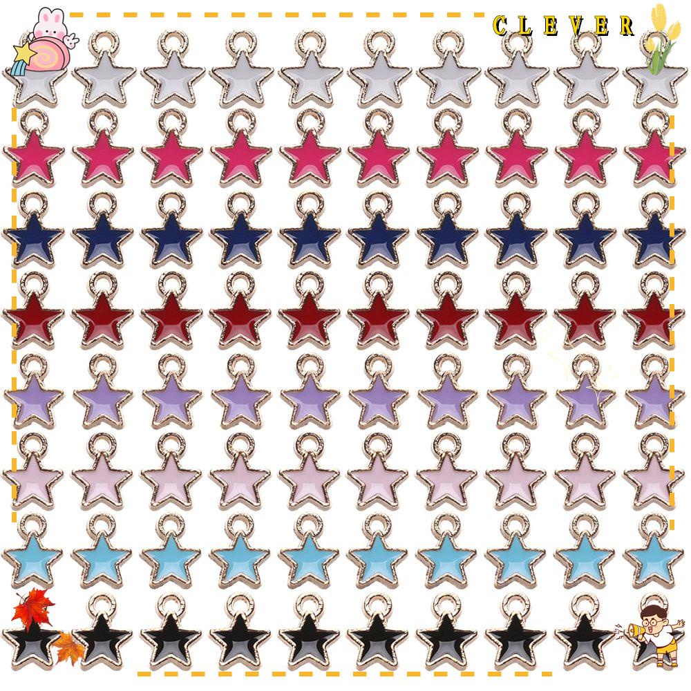 CLEVER Set 50 Mặt Vòng cổ Hình Ngôi Sao Tráng Men Màu Sắc Ngọt Ngào 6mm