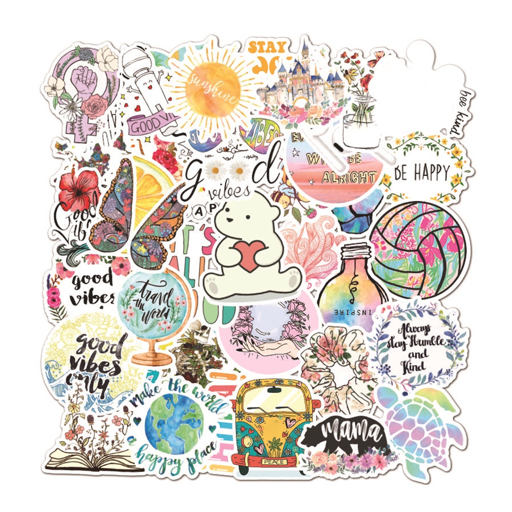 Set 50 Miếng Dán PVC Chống Nước Họa Tiết Hoạt Hình Graffiti Trang Trí Ván Trượt / Guitar / Hành Lý