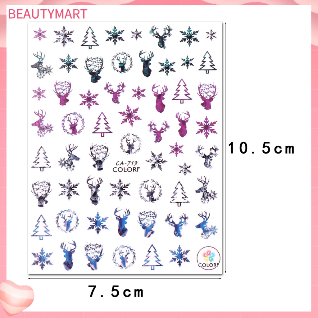 1 Bộ Miếng Dán Móng Tay Siêu Mỏng Không Dị Ứng Tháo Rời Được Không Phai Họa Tiết Giáng Sinh / Bông Tuyết / Tuần Lộc / Nai S