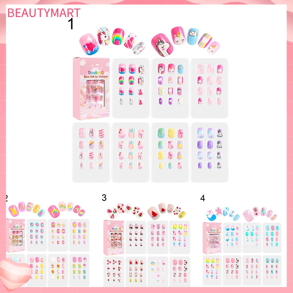 Set 84 / 7 Tấm Móng Tay Giả Che Phủ Toàn Diện Tháo Rời Được Nhiều Màu Dễ Thương Dành Cho Trẻ Em