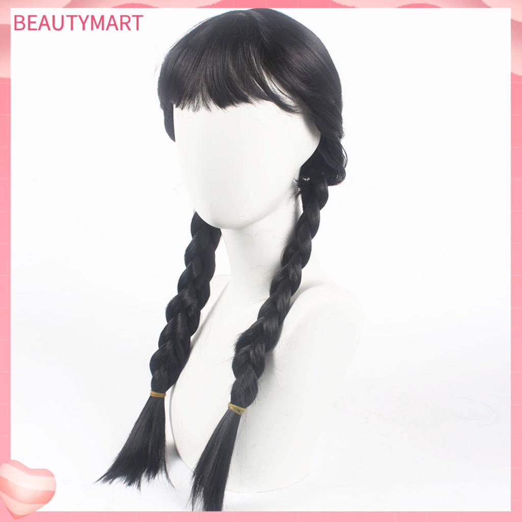 [beautymart] Bộ Tóc Giả Thắt Bím Dài Màu Đen Trơn Mượt Không Bị Rối Hóa Trang Cho Nữ