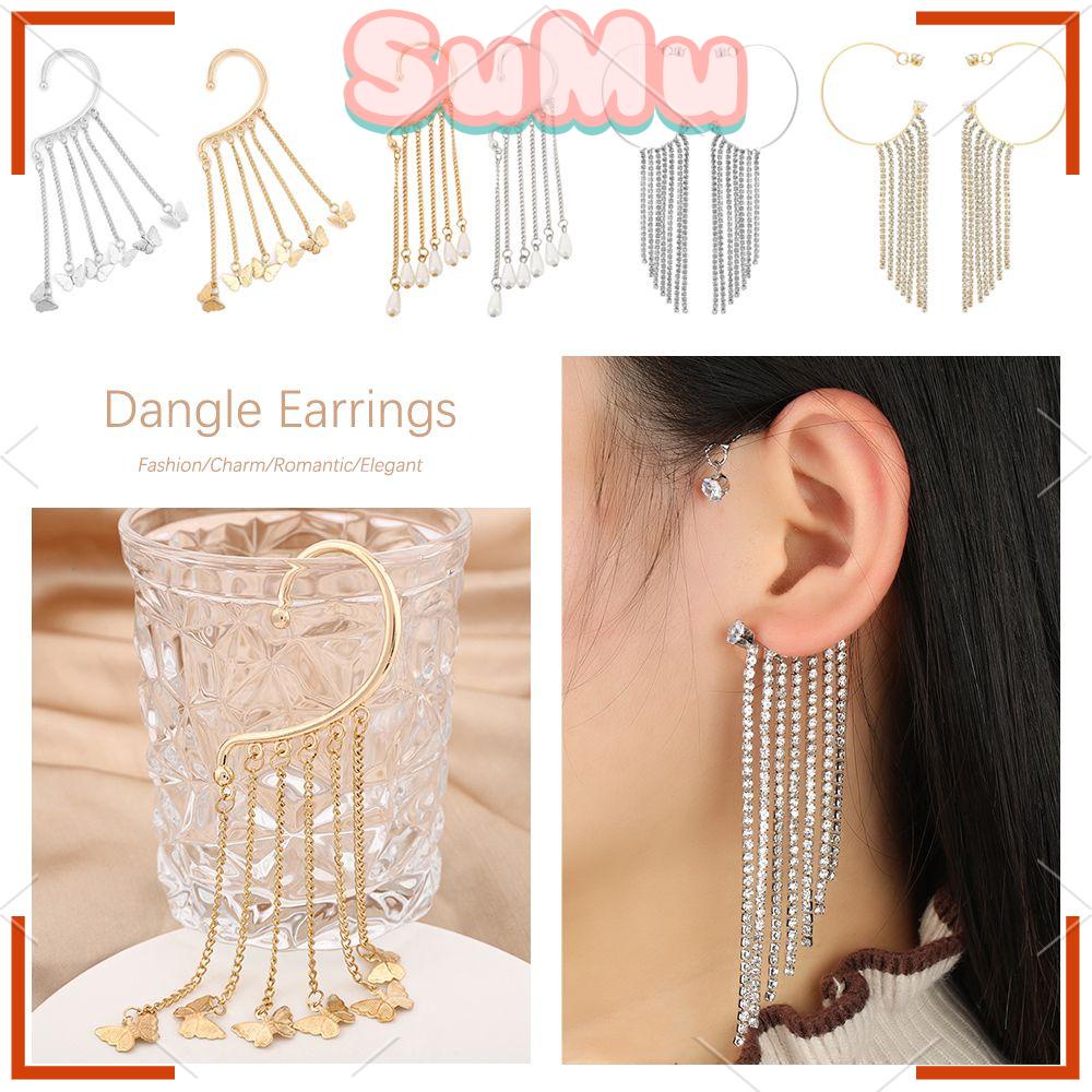 SUMU Hoa Tai Dáng Dài Đính Đá Phối Tua Rua Thời Trang