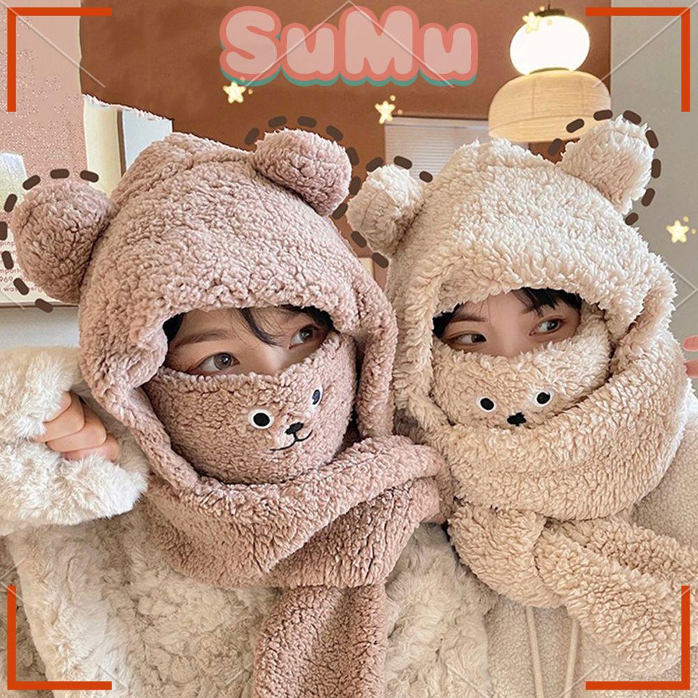 SUMU Mũ Len Tai Gấu Dễ Thương Cho Nữ