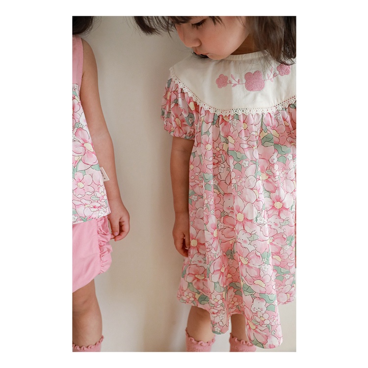 Set áo quần vải thô hoa hồng 100% cotton