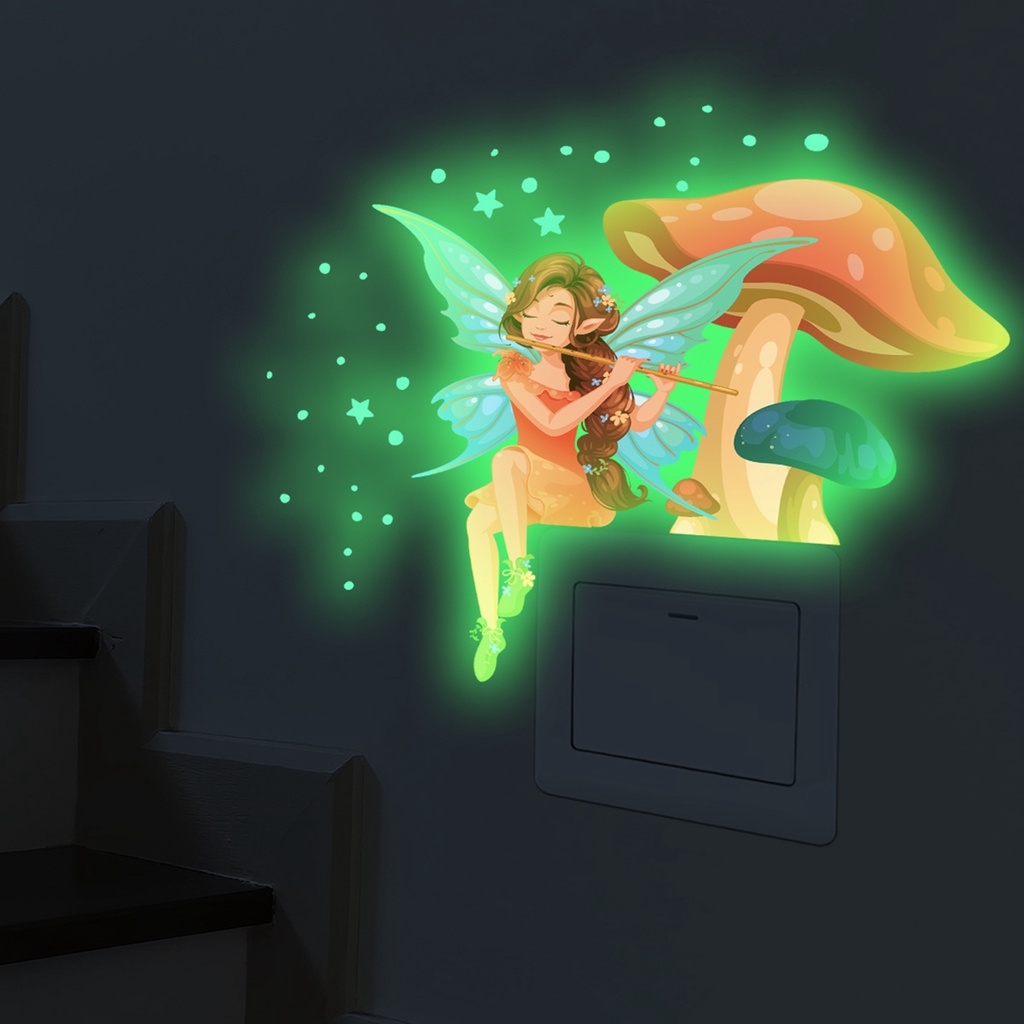 Miếng Dán Công Tắc Hình Nấm Dạ Quang Bằng PVC Tự Dính Trang Trí Nhà Cửa