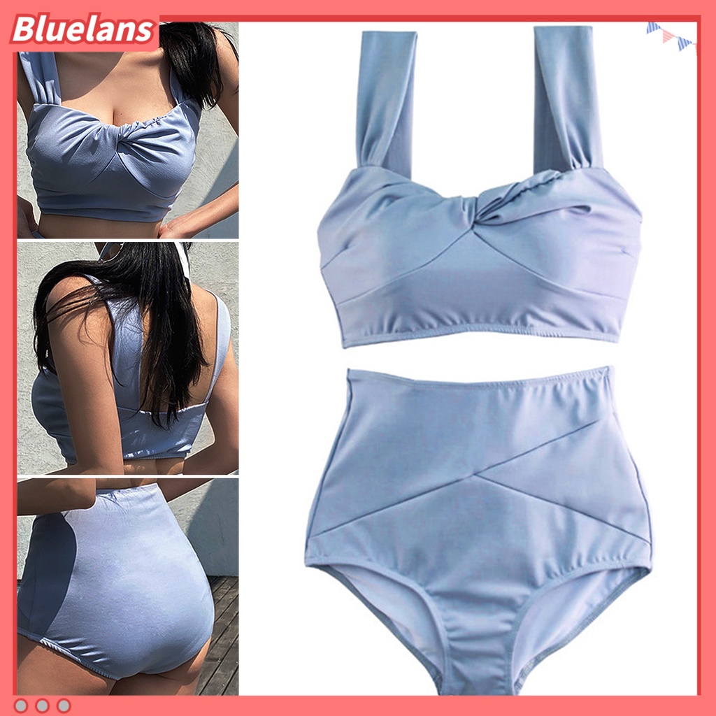 Bộ Đồ Bơi Hai Mảnh Lưng Cao Màu Trơn Có Đệm Ngực [BLS] Quyến Rũ Cho Nữ