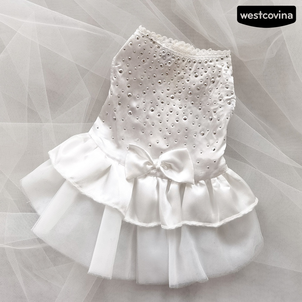 [COD]♞Đầm Lưới Thắt Nơ Đính Đá Sáng Lấp Lánh Mềm Mại Thoải Mái Bắt Mắt Cho Thú Cưng