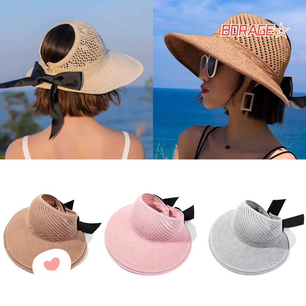 BORAG Mũ Rộng Vành Phối Nơ Thời Trang Biển Cho Nữ