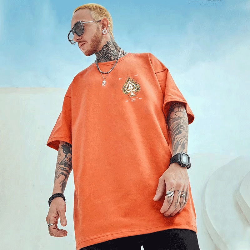 Có size lớn M-8xl Áo thun unisex nam nữ form rộng tay lỡ phông In Hình Lá Bài Poker Spades Phong Cách Mỹ