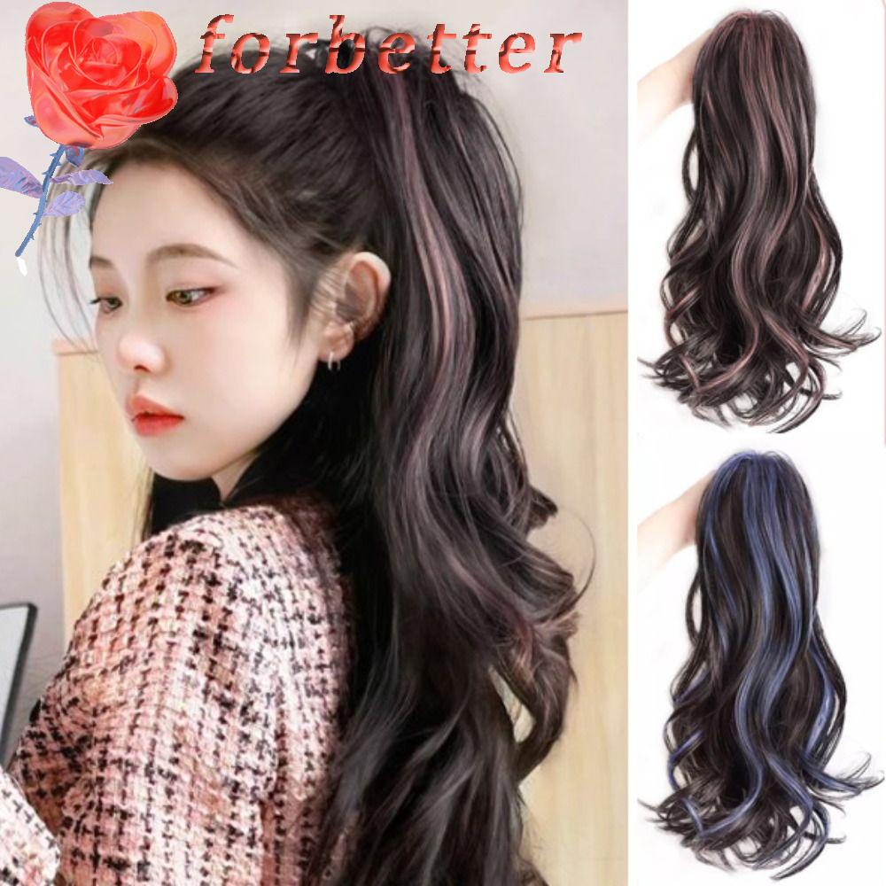 FORBETTER Tóc Giả Đuôi Ngựa Uốn Xoăn Nhuộm Màu Hồng / Xanh Dương Tự Nhiên Dễ Phối Đồ Cho Nữ